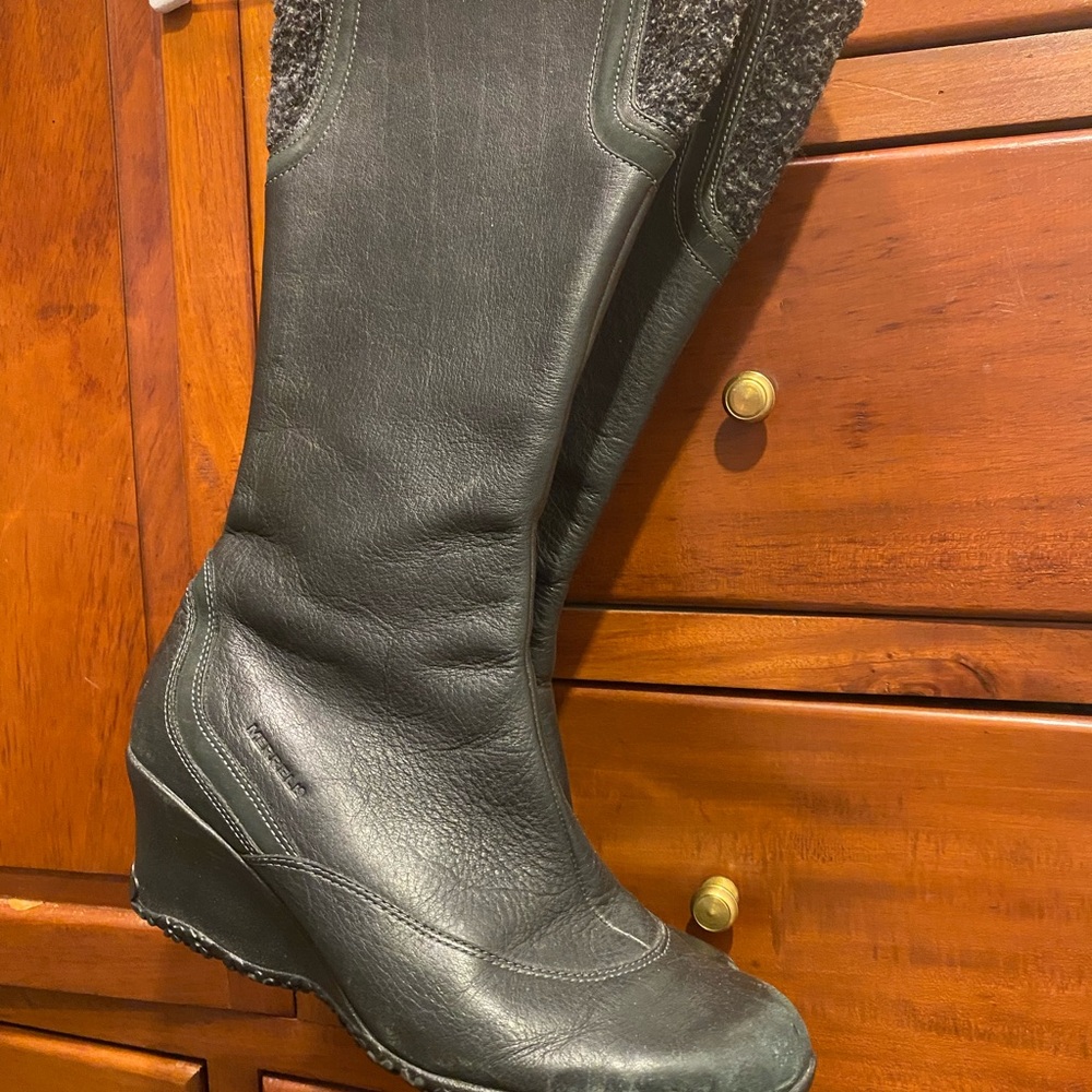 Black Wedge Knee-High Women's Waterproof Boots
